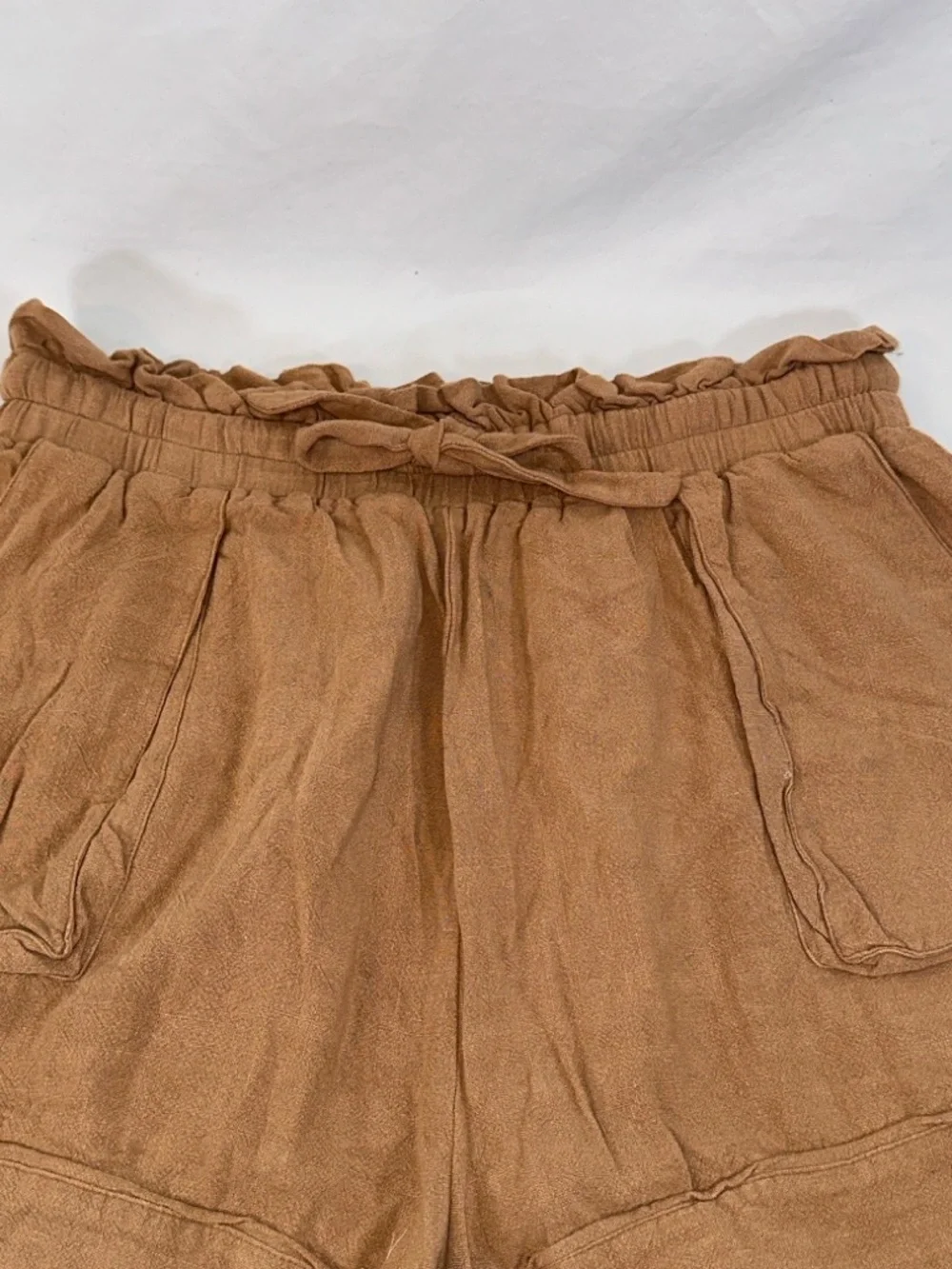 Lost + Wonder Paperbag Waist Shorts Size 1X Brown Linen Blend High Rise Boho